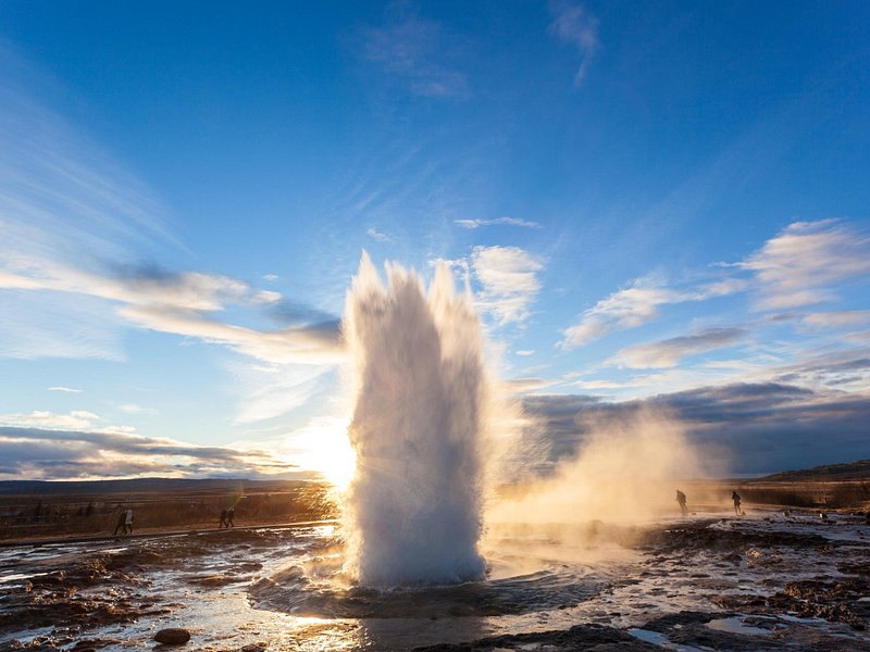 The Strokkur hot spring erupting at the Geysir geothermal area